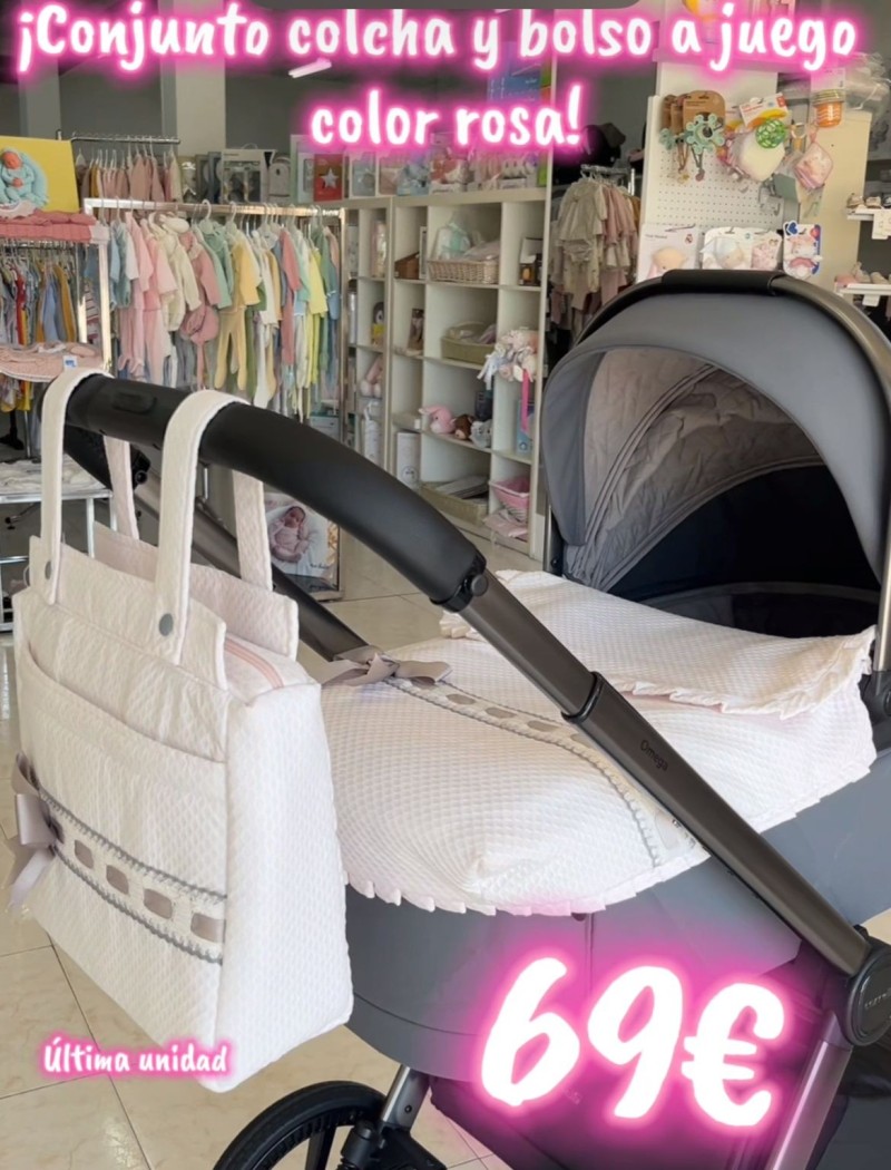 COLCHA CAPAZO Y BOLSO A JUEGO ROSA