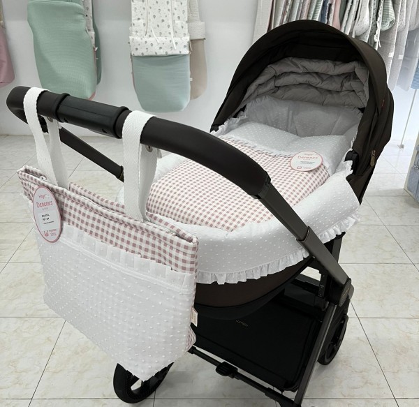 CONJUNTO CUBRECAPAZO, SACO Y BOLSO VICHY/PLUMETI ROSA
