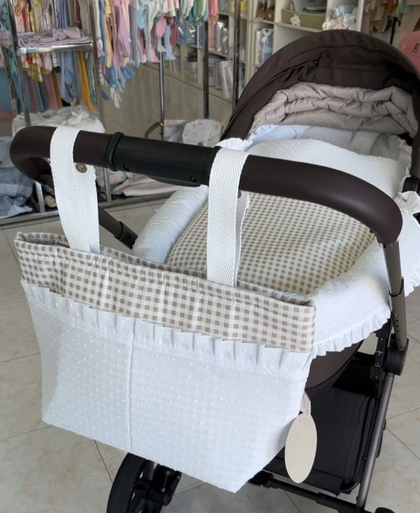 CONJUNTO CUBRECAPAZO, SACO Y BOLSO VICHY/PLUMETI BEIGE