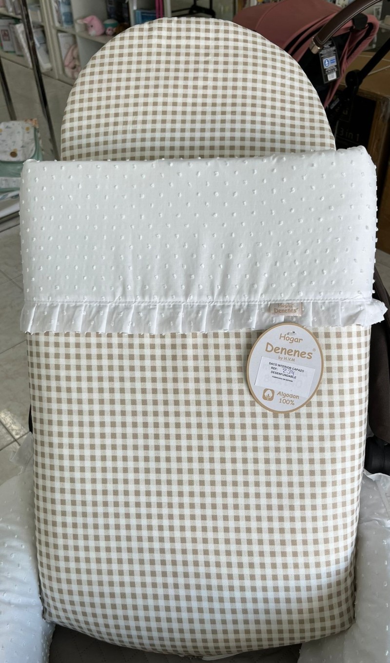 CONJUNTO CUBRECAPAZO, SACO Y BOLSO VICHY/PLUMETI BEIGE