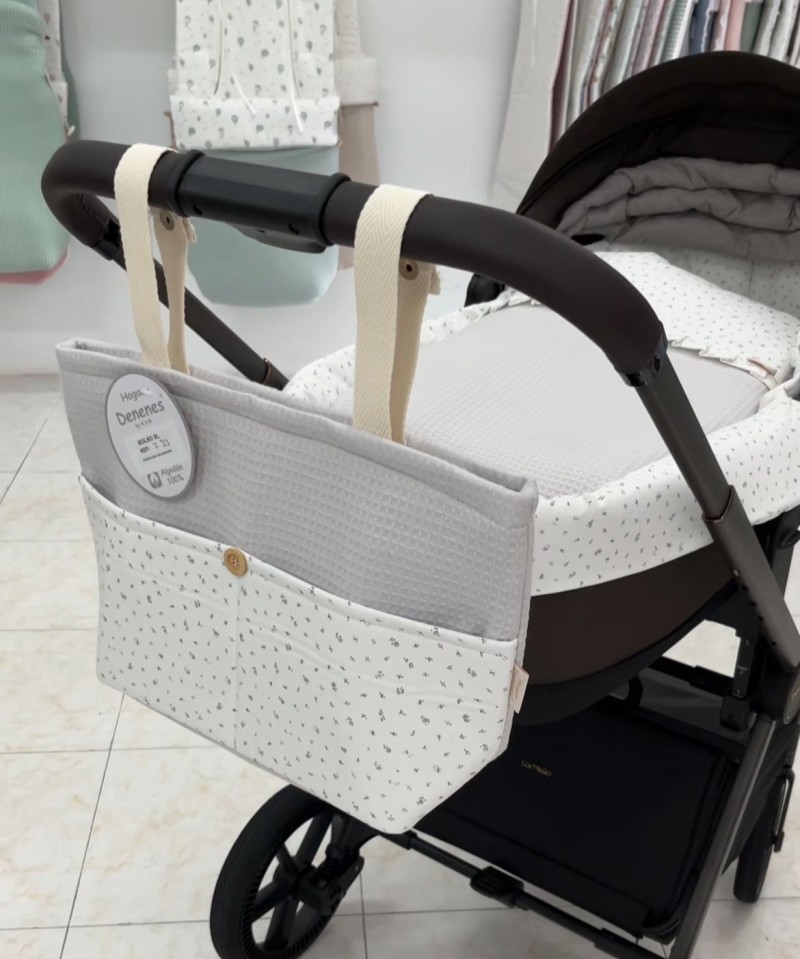 CONJUNTO CUBRECAPAZO, SACO Y BOLSO FLORECITAS GRIS