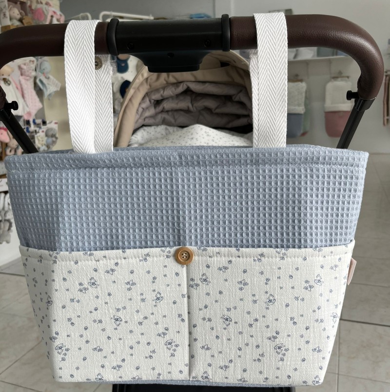 CONJUNTO CUBRECAPAZO, SACO Y BOLSO RATONCITOS AZUL