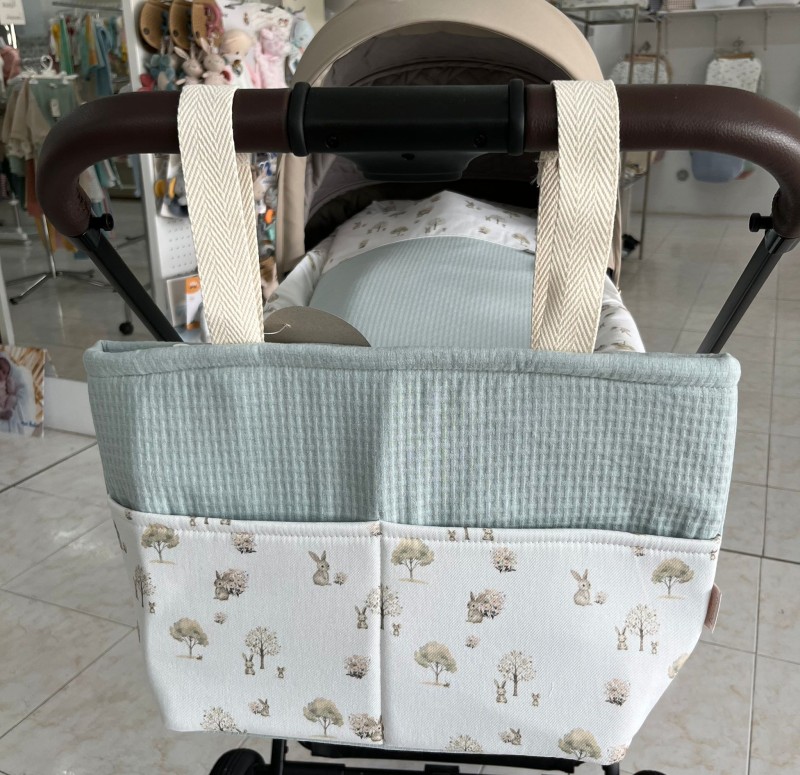 CONJUNTO CUBRECAPAZO, SACO Y BOLSO CONEJITO ÁRBOL MINT