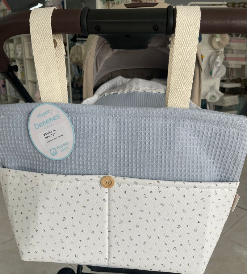 CONJUNTO CUBRECAPAZO, SACO Y BOLSO FLORECITAS AZULES